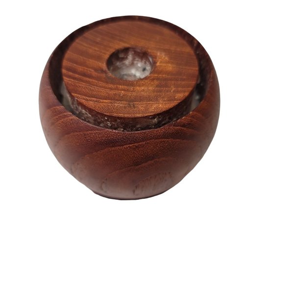 VINTAGE Round Teakwood Mid Century Candle Holder Thailand - Picture 2 of 5